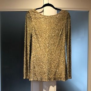 JS Collections Gold Sequin Long Sleeve Dress
